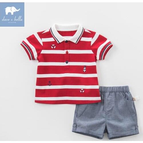 DB8285 dave bella summer baby boys striped clothing sets children infant toddler suit kids high quality clothes