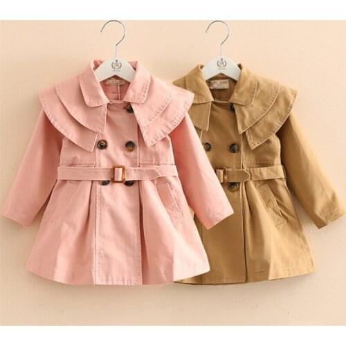 Kids Girls Solid Color Trench Coat Fashion Double-breasted Lapel Long Sleeve Spring Windbreaker Autumn Outerwear Jackets