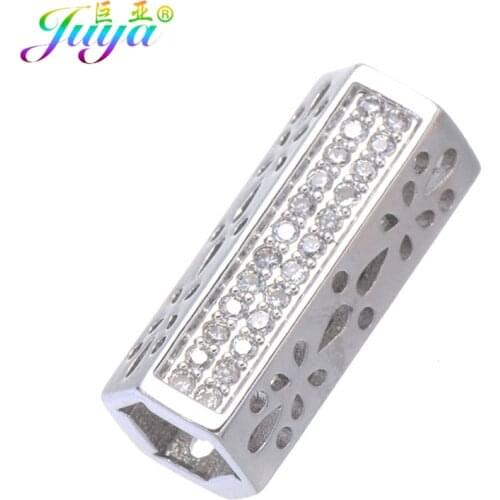 DIY Jewelry Finding Supplies Micro Pave Zircon Metal Hexagon Hollow Tube Bead Accessories For Women Men Bracelet Necklace Making