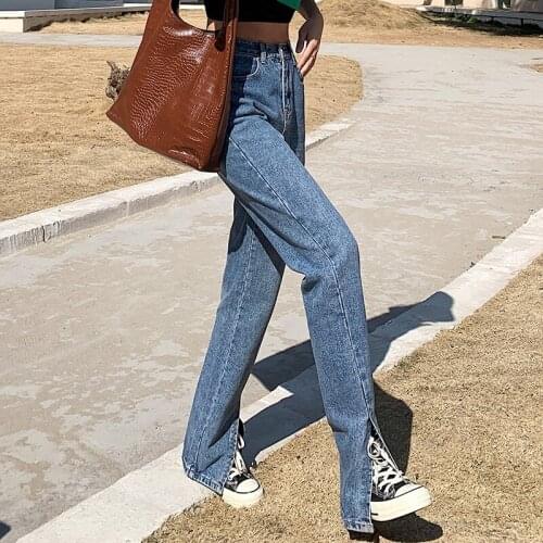 Flare Jeans Women Denim High Waisted Pants Leg Slit Vintage Streetwear Bell Bottom Fashion Clothes Cut Out Full Length Trousers