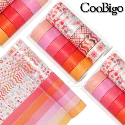 Washi Tape Set Masking Tapes Decorative Adhesive Paper Tape Scrapbook Sticker Stationery Journal Diary Pink Flower 12pcs/pack