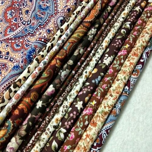 COTTON fabric Patchwork Vintage Noble ROYAL light brown Autumn DIY fabric textile12 design featherpeacock rose polka dot