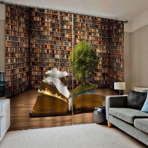 Brown book curtains 3d library curtain 3d Curtains Blackout for Living Room Kids Bedroom Fabric