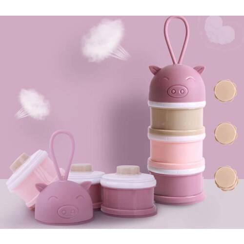 Newborn Baby Milk Powder Box Detachable Cute Pig Multi Layers Portable Milk Powder Candy Food Storage Box Container