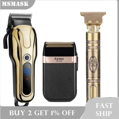 Professional Barber Hair Clipper Rechargeable Electric T-Outliner Finish Cutting Machine Beard Trimmer Shaver Cordless USB