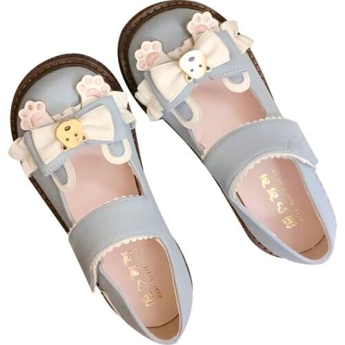 Cute Lolita Shoes Round Head Thick Bottom Shallow Mouth College Kawaii Style Lolita Pu Leather Cosplay Japanese Loli Sweet Shoe