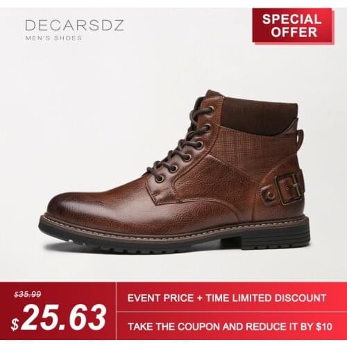 DECARSDZ Men Boots 2021 Autumn & Winter Fashion Shoes Men Design Leather Comfy Lace-up Casual Boots Men high quality Mens Boots