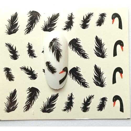 Nail Stickers on Nails Blooming Feather Black swan Stickers for Nails Nail Art Water Transfer Stickers Decals B29/B30/B31/B32
