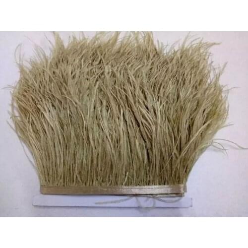 Wholesale ribbon feather fringing 1yard long dyed camel real ostrich feather trims light tan real ostrich feather trimming