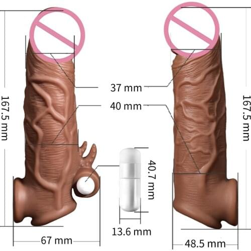 Ourbondage 2 Type Reusable Penis Sleeve Extender Realistic Penis Condom Liquid Silicone For Men Cock Enlarger Sex Toy