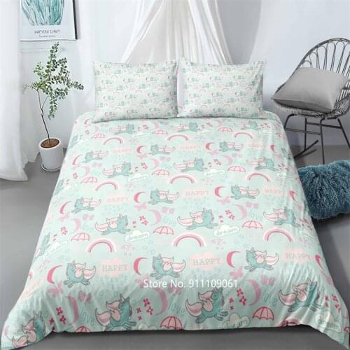 Unicorn Little Fresh Blue Pink Bedding for Girls Room Soft Bedspread Double Bed Home Comfortable Down Bedcover Pillowcase