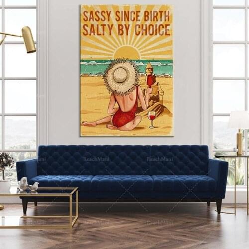 Barbarian girl poster beach ocean summer vacation and wine lover poster home life decoration poster