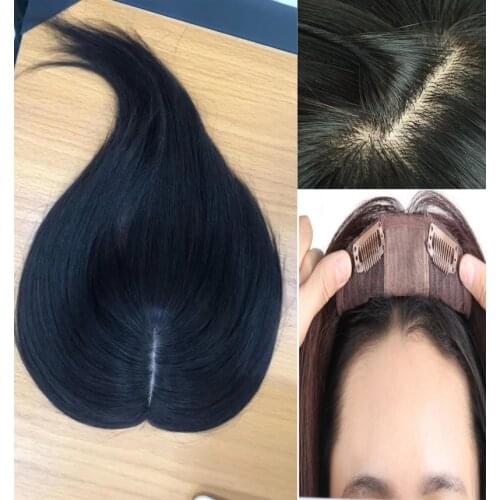 13x15cm Straight T Shape Silk Base Hair Topper Toupee For Women Natural Human Hairpiece Hair Clip Remy Hair Wig Middle Part