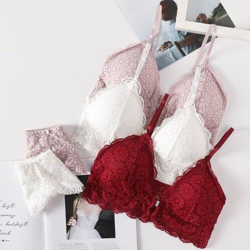 Sexy Lace Underwear Set French Bralette Push Up Bra Women Panties Front Cloure Bra Female Brassiere Embroidery Lingerie Set