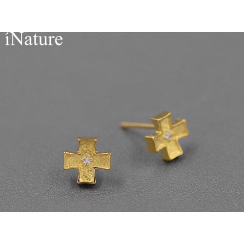 INATURE 925 Sterling Silver Delicate Cross Earrings for Men and Women