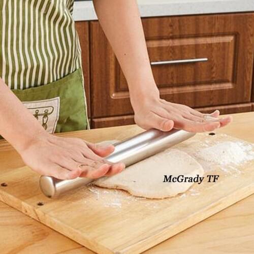 34.5CM Stainless Steel Fondant Rolling Pin Baking Rough Clay Pizza Pasta Roller Non Stick DIY Baking Tools Kitchen Tools