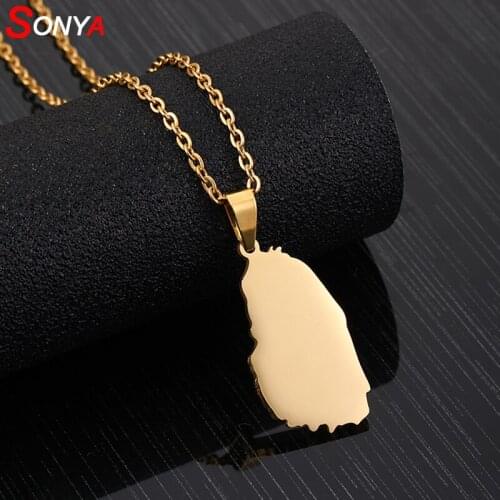 SONYA Stainless Steel ST. Vincent Map Pendant Necklaces Women Girls Gold Color Lovers Engagement Saint Vincent Maps Jewelry