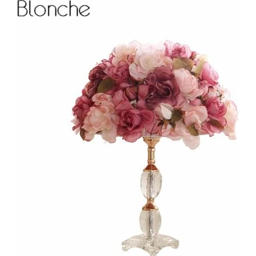 Modern Rose Flower Table Lamp for Living Room Bedroom Bedside Lamp Crystal Base Stand Desk Light Wedding Home Decor Fixtures E27