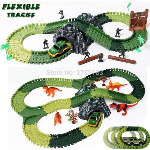 Create a Road Assembly Flexile Track Set Dinosaurs Military Vehicles Playset with accessories Electronics Roller Coaster tracks