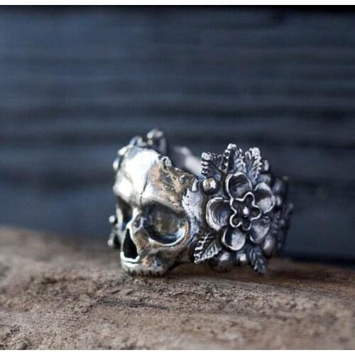 Retro Gothic Mexican Flowers Skull Skeleton Finger Ring Punk Men Women Street Hip Hop Motorcycle Party Jewelry Accessories