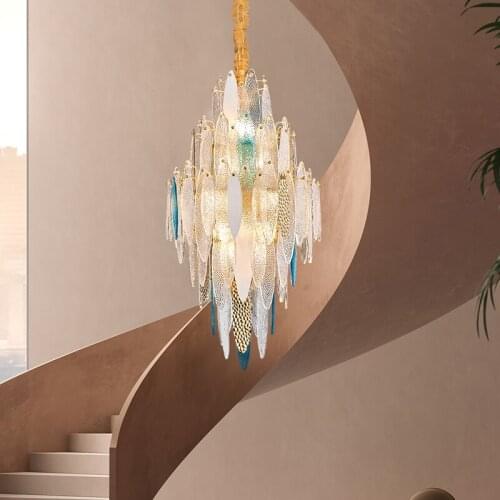 LED Postmodern Round Stainless Steel Golden Designer Chandelier Lighting Lustre Suspension Luminaire Lampen For Stair