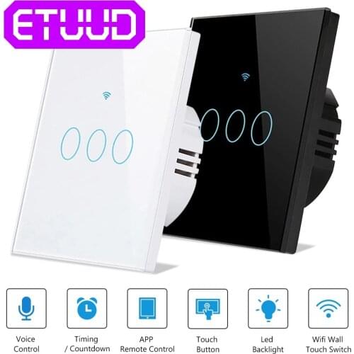 WiFi Smart Light Switch Glass Panel Touch Switch Compatible with Alexa Google Home Smart Wall Switch 10A 110-250V Timer Function