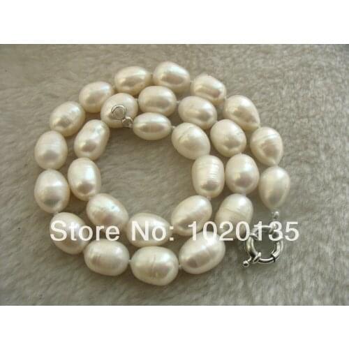 Wow! freshwater pearl white egg 12-14mm necklace 17" nature beads FPPJ