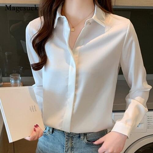 Spring Atutumn Korean Fashion Silk Blouse Women Satin Solid Women Tops and Blouse Office Lady Long Sleeve Women Shirts 10150