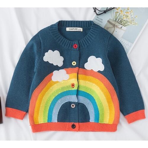 Baby Kids Jacket Childrens Wear Knitted Sweater Bump Color Round Neck Fall Long Sleeve Rainbow Cardigan Sweater of The Girls