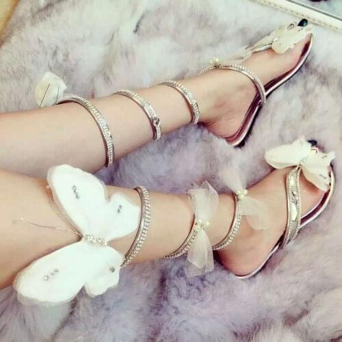 Summer Hot Sale Women Butterfly High Heels Bow-knot Crystal Shoes Women Gladiator Sandal Women Boots Snake Flats Shoes