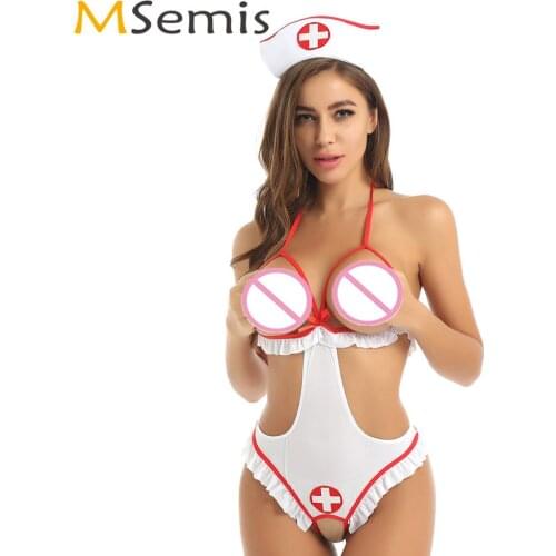 Womens Fantasy Porno Nurse Cosplay Costumes Sexy Open Cups Crotchless Nurses Doctors Bodysuit Uniform Naughty Roleplay Lingerie
