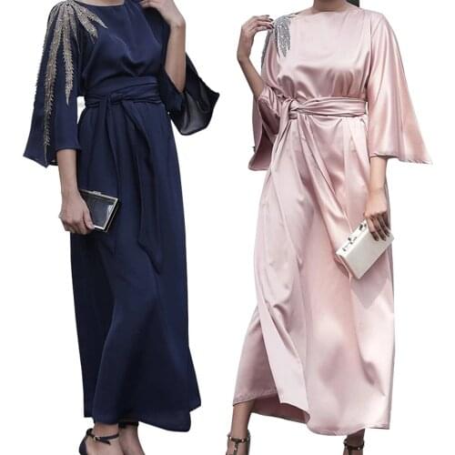 2021 Spring Autumn Turkey Muslim Ladies Long Dress Middle East Ethnic Style Long Sleeve Dress Embroidery New Kimono Dubai Abaya