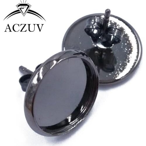 1000pcs/Lot Gunmetal Black 8mm 10mm 12mm 14mm 16mm Blank Earring Base Cabochon Setting Stud Post with Butterfly Stopper BES012