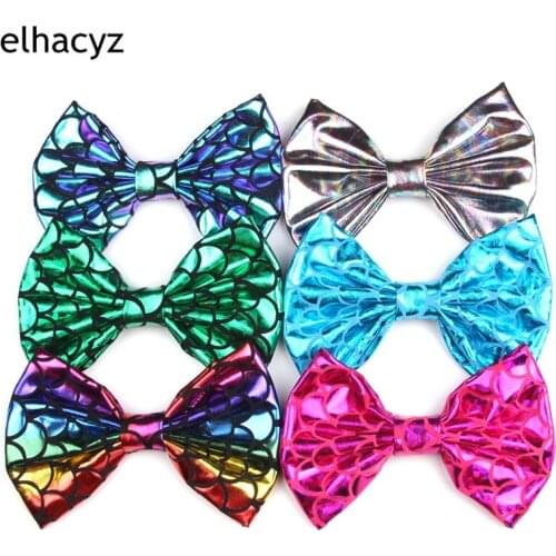 12pcs/lot New Chic Girl 5" Printed Hair Bow Mermaid DIY Hair Accessories For Kids Hair Clip Headwear Barrette Women Party