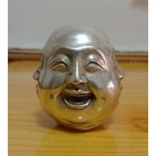 2PCS Rare Tibet Tribal Miao Silver Chinese tibet silver carved 4 face Buddha decoration wholesale factory Bronze Arts outlets