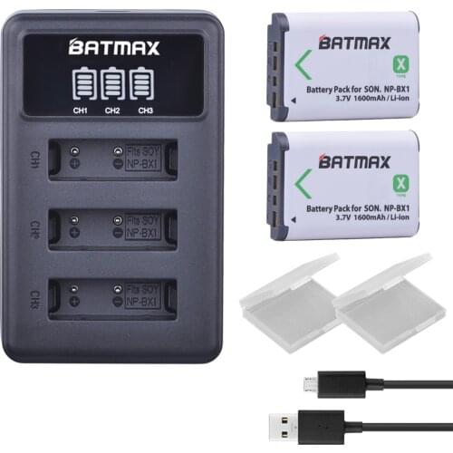 2Pcs NP-BX1 NP BX1 battery NPBX1 Battery +LED 3 Slots USB Charger for Sony NP-BX1 HDR-AS200v AS20 AS15 AS100V RX100 X1000V WX350