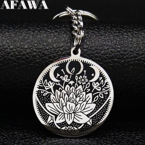 2021 Fashion Lotus Stainless Steel Keychains Women Black Silver Color Keychains Jewelry acero inoxidable joyeria mujer K734S02