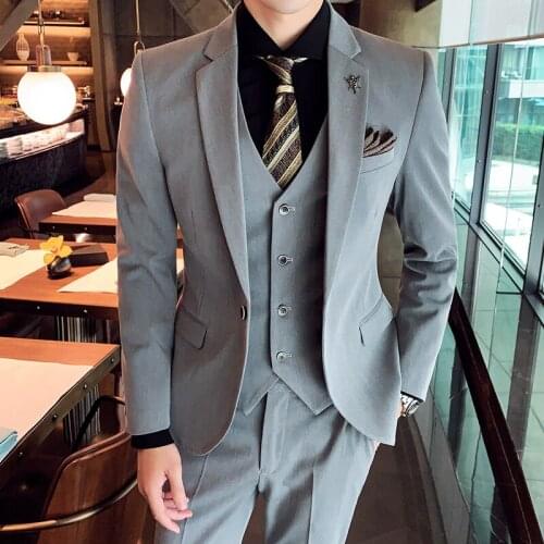 Blazers Jacket Pants Vest 3 Pcs Set / Fashion Mens Casual Business Retro Solid Color Woolen Suit Coat Trousers Waistcoat
