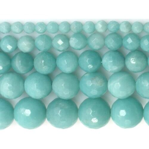 4-12mm Natural Stone Beads Round Faceted Blue Amazonite Beads For Jewelry Making beads 15'' DIY Beads Bracelets Women Trinket