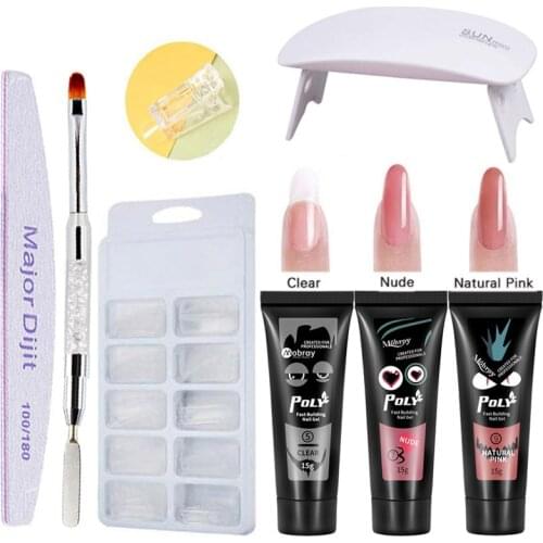 8pcs/set Poly Nail Gel Set Crystal Acrylic Gel For Nail Extention Fake Tips LED UV Gel Nail Art Polish Manicure Kit