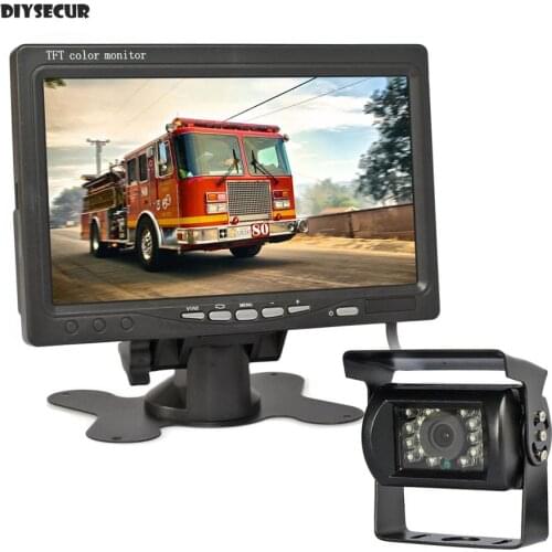 DIYSECUR DC 12V-24V 7" TFT LCD Car Monitor + 4pin IR Night Vision CCD Rear View LED Camera for Bus Houseboat Truck
