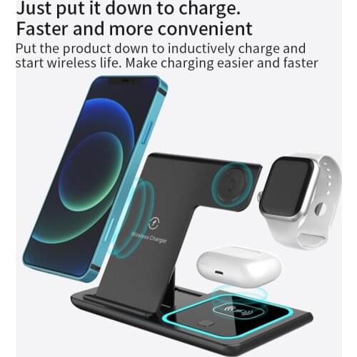 15W Qi Fast Wireless Charger Stand 4 in 1 Charging Dock Station for Airpods Pro iWatch 6 5 4 For iPhone 12 11 XR X 8 Apple Watch