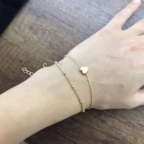 2 Pcs/set Minimalist Bracelet Love Heart Charms Chain Bangles Female Link Men Pulseras for Women Jewelry Making Love Bijoux Gift