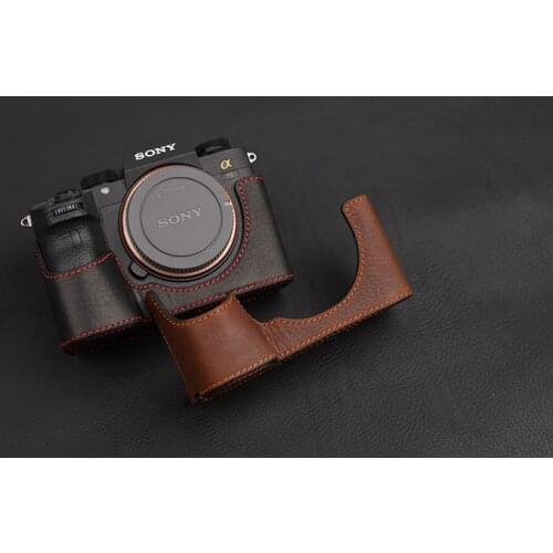 [VR] Fashion Genuine Leather Camera Case Bag Handmade Half Body For Sony A9 A-9 A7R-M3 A7R Mark III Handle Camera Bag Cover