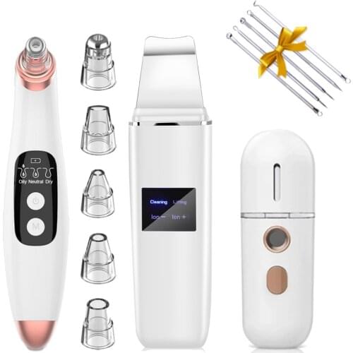 Electric Blackhead Remover Vacuum Pore Cleaner Ultrasonic Face Peeling Skin Scrubber Acne Remove Moisturizing Nano Sprayer Kit