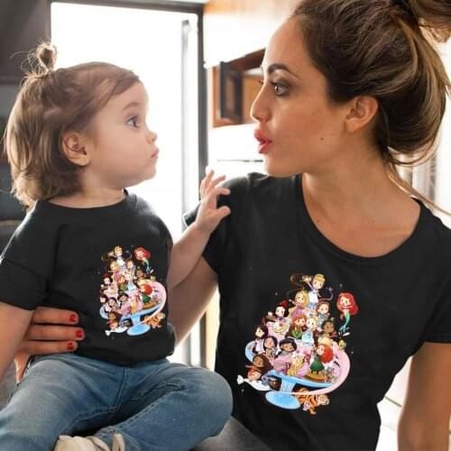 Family Tshirts Fashion Mommy and Baby Girl Black Tshirts Cartoon Family Look Boys Mom Mother Children T-shirt Summer Tops Tee