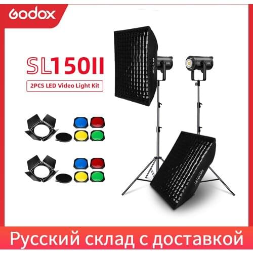 Godox SL-150W SL150II 2x 150W Studio LED Continuous Photo Video Light With Softbox, Light Stand,Barn Door for Photography Video