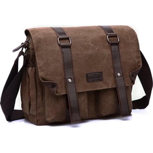 Canvas flip cover young and middle-aged mens one-shoulder messenger bag retro solid color cover student school bag Envelope