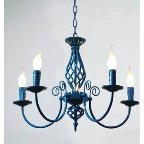 For Foyer living room bedroom dinning room use modern vintage 5 arms classical Iron blue candle light chandelier