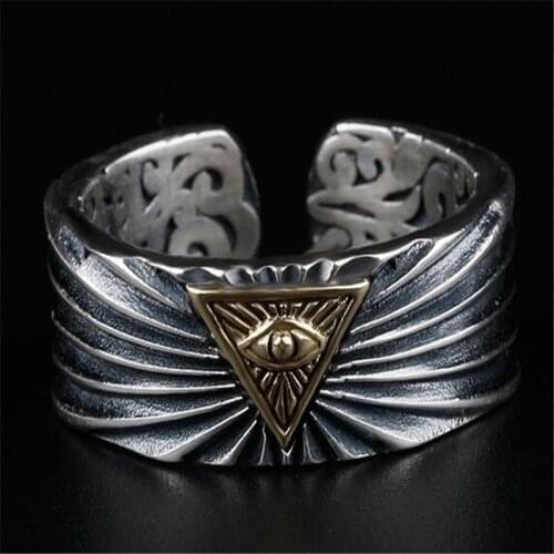 Retro Punk Eye of God Silver Color Ring Domineering Mens Open Finger Ring Trendy Hip Hop Male Jewelry Accessories